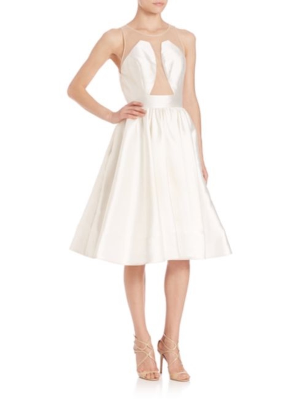 Jovani Sleeveless Illusion Cocktail Formal Dress - White Ivory, Size 10